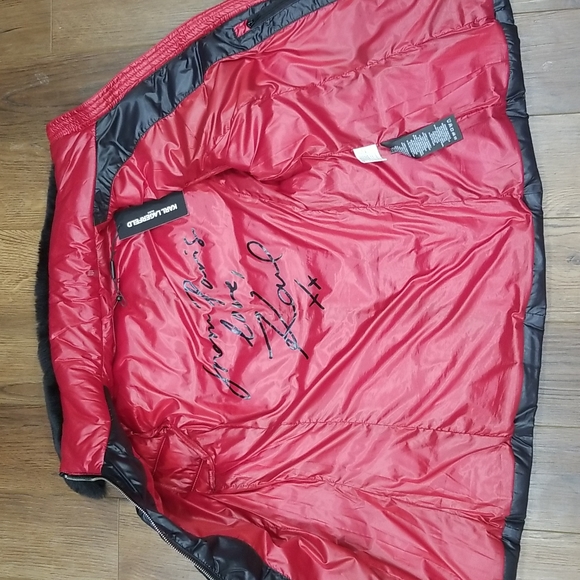 NEW! Karl Lagerfeld Faux Fur Collar Short Black Puffer Jacket Size Small - Picture 5 of 10